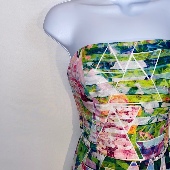 Amanda Uprichard Silk Strapless Geometric Garden Print Mini Dress Florals M - Picture 7 of 17